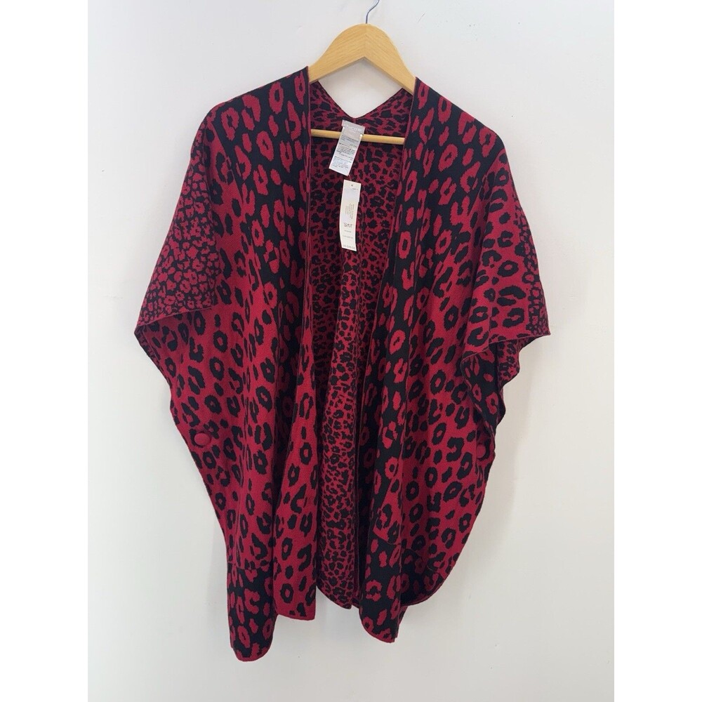 NWT Chicos Women Cardigan Sz S/M Button Closure In Side Print Leopard Red - Picture 12 of 12